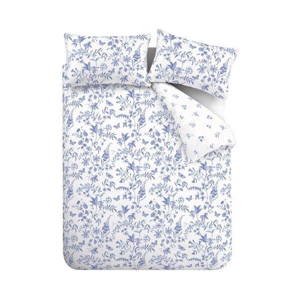 Niebieska pościel jednoosobowa z perkalu bawełnianego 135x200 cm Thea Floral – Bianca