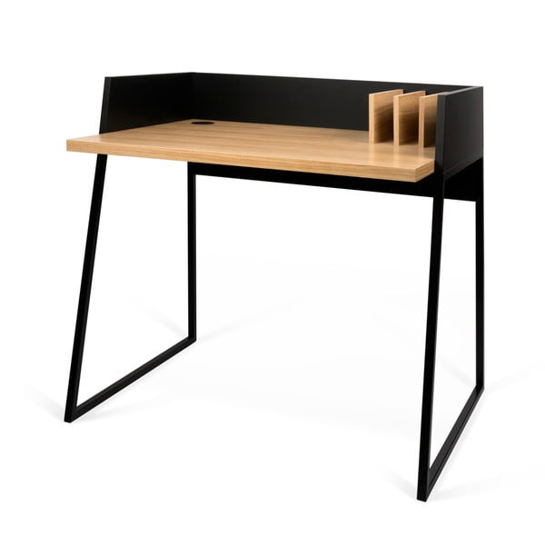 Czarne biurko z detalami w dekorze drewna dębowego TemaHome Volga-image-2