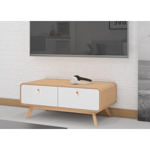 Biało-naturalna szafka pod TV w dekorze dębu 100x40 cm Caitlin – Støraa-image-1
