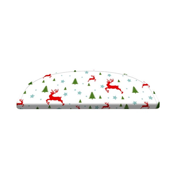 Biało–czerwone dywaniki na schody zestaw 16 szt. 65x20 cm Christmas Deer and Tree – Vitaus