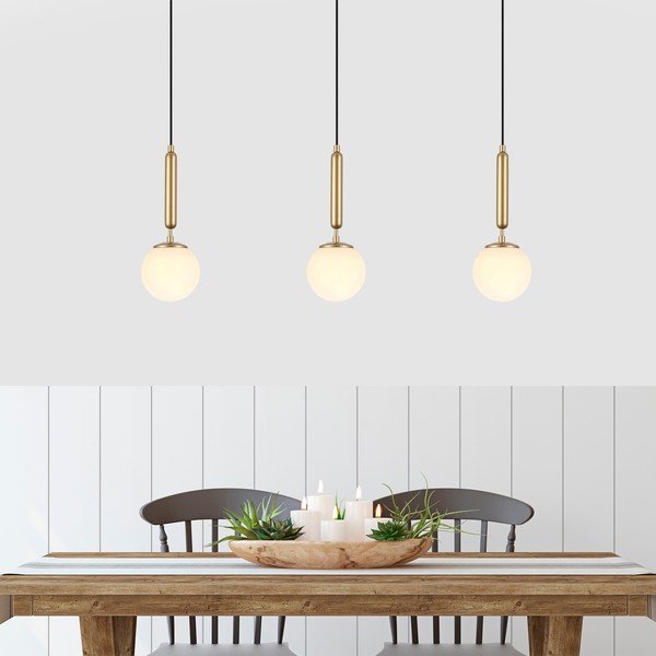 Biała/w kolorze mosiądzu lampa wisząca ze szklanym kloszem ø 15 cm King – Opviq lights-image-1