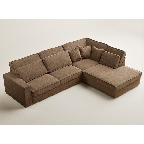 Jasnobrązowy narożnik z tkaniny szenilowej (prawostronny/w kształcie litery L) Kirou – Maison de Rêve-image-3