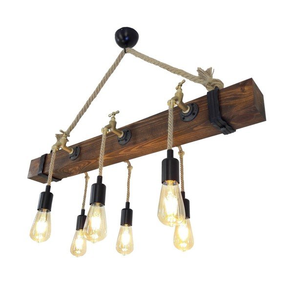 Drewniana lampa wisząca Kutuk, 6 żarówek-image-1