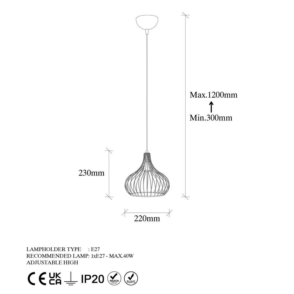 Lampa wisząca z metalowym kloszem ø 22 cm Teldemia – Opviq lights (zdjęcie 7)