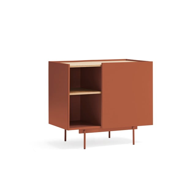 Ceglasto-naturalna niska komoda w dekorze dębu 90x78 cm Otto – Teulat-image-2