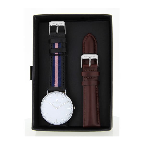 Komplet czarnych zegarków męskich z paskami Black Oak Stripe Pink 