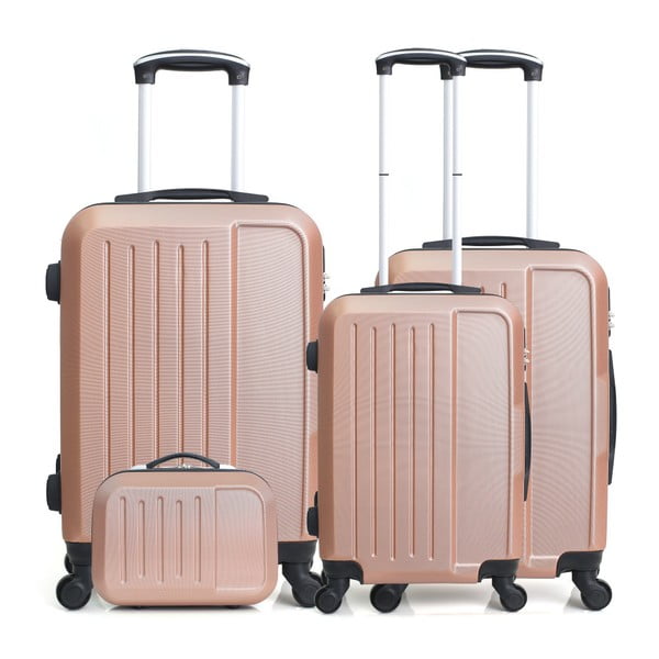 Zestaw 4 różowych walizek na kółkach Hero Family
