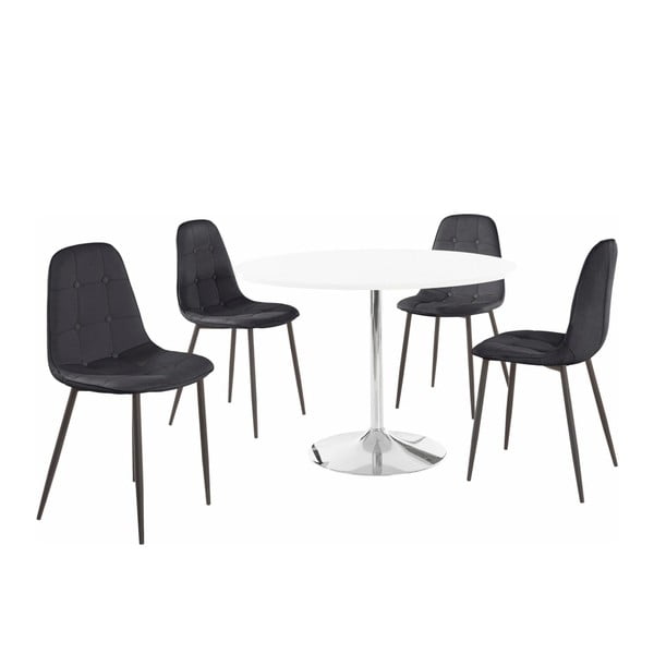 Zestaw okrągłego stołu i 4 czarnych krzeseł Støraa Terri