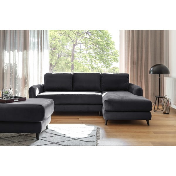 Ciemnoszary aksamitny narożnik z podnóżkiem Miuform Cosy Claire, prawostronny-image-1