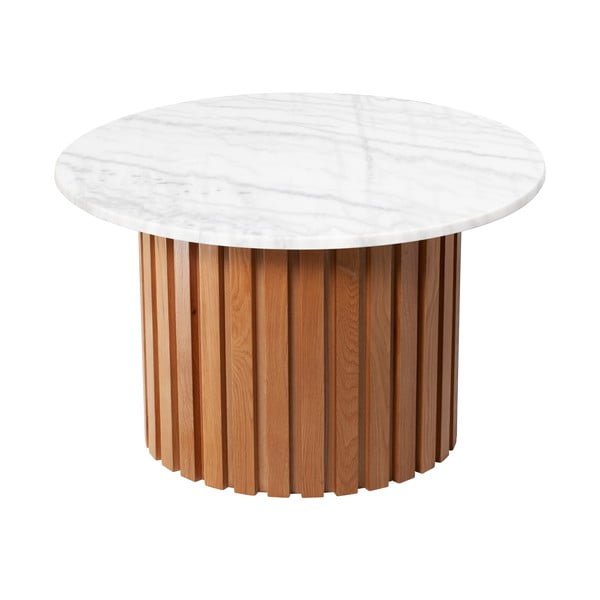 Biały marmurowy stolik z podstawą z drewna dębowego RGE Moon, ⌀ 85 cm