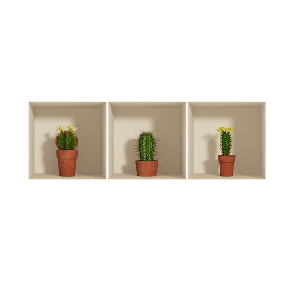 Zestaw 3 naklejek na ścianę 3D Ambiance Cactus-image-3
