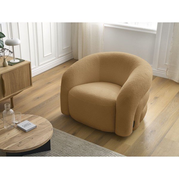 Musztardowy obrotowy fotel z materiału bouclé Elina – Bobochic Paris-image-1
