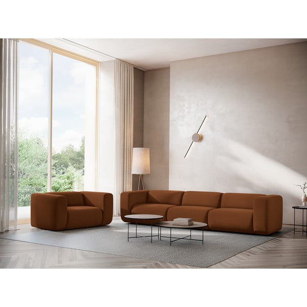 Pomarańczowa/brązowa aksamitna sofa 319 cm Ekahi – Makamii-image-1