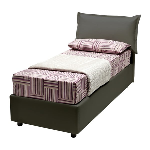 Szare łóżko jednoosobowe ze schowkiem i materacem 13Casa Rose, 80x190 cm