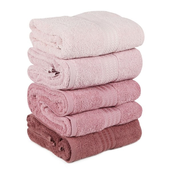 Zestaw 4 różowych ręczników Rainbow Powder, 70x140 cm