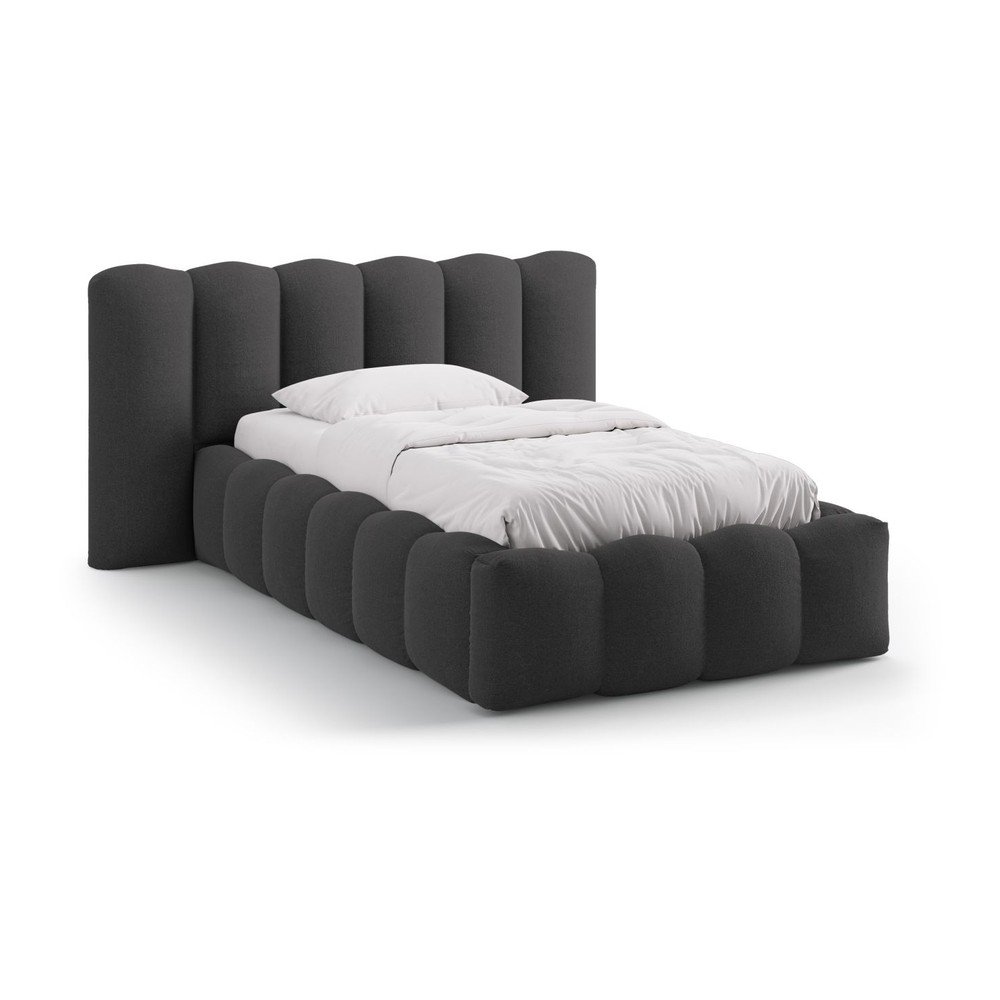 Antracytowe tapicerowane łóżko jednoosobowe ze schowkiem i stelażem 90x200 cm Lupine – Micadoni