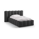 Antracytowe tapicerowane łóżko jednoosobowe ze schowkiem i stelażem 90x200 cm Lupine – Micadoni 