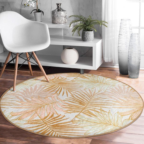 Żółty okrągły dywan odpowiedni do prania i robotów sprzątających ø 80 cm Comfort – Mila Home-image-4