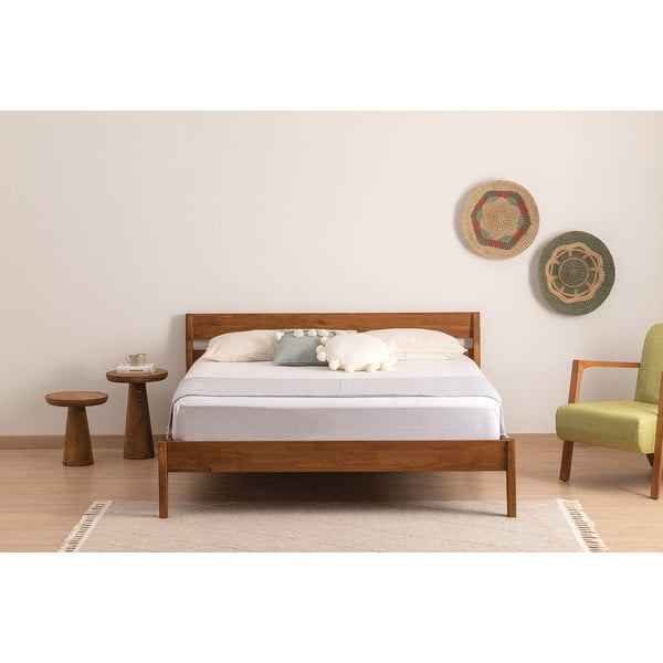 Ciemnobrązowe łóżko jednoosobowe z litego drewna świerkowego ze stelażem 90x200 cm Venus – Kalune Design-image-2