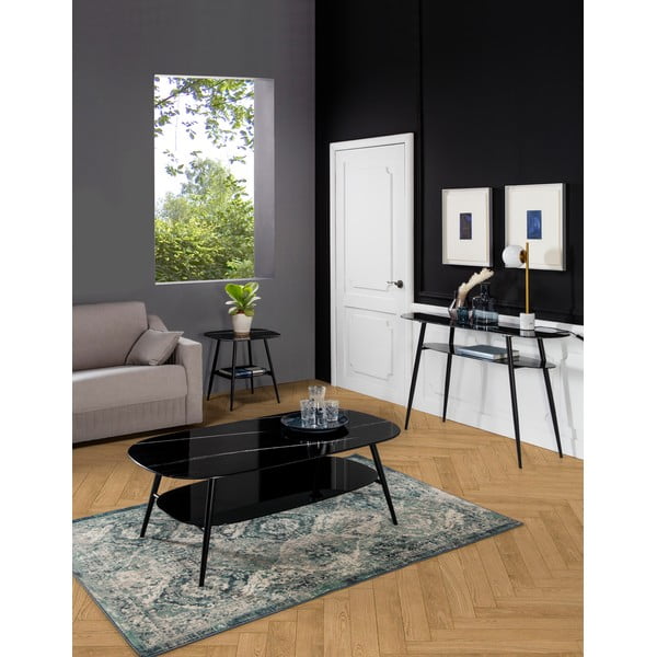 Czarna konsola ze szklanym blatem w dekorze marmuru Marckeric Alina-image-1