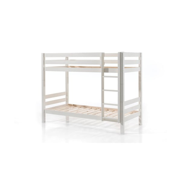 Białe piętrowe łóżko dziecięce z litego drewna sosnowego ze schowkiem z wysuwanym łóżkiem 90x200 cm PINO – Vipack-image-3