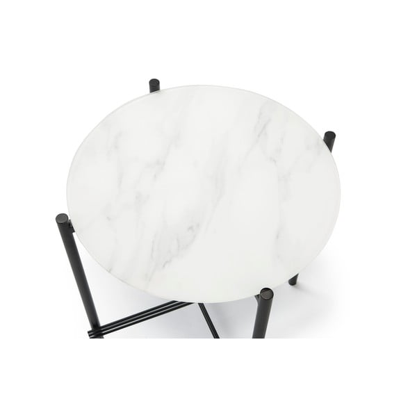 Biało-czarny stolik ze szklanym blatem w dekorze marmuru Marckeric, ø 47 cm-image-3