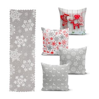 Zestaw 4 świątecznych poszewek na poduszki i bieżnika Minimalist Cushion Covers Snowflakes