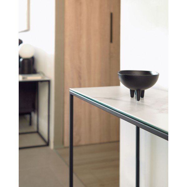 Czarno-biała konsola z ceramicznym blatem 30x110 cm Rewena – Kave Home-image-2