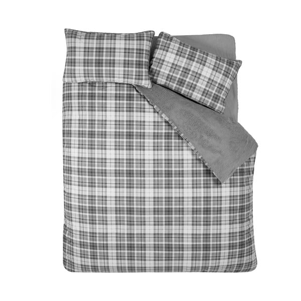 Szara pościel dwuosobowa z materiału sherpa 200x200 cm Cosy Sherpa Check – Catherine Lansfield