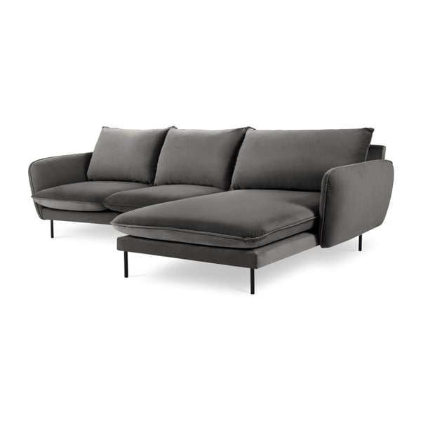 Ciemnoszara narożna aksamitna sofa prawostronna Cosmopolitan Design Vienna
