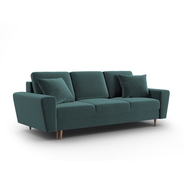 Morska aksamitna rozkładana sofa ze schowkiem 235 cm Kyoto – Cosmopolitan Design-image-1