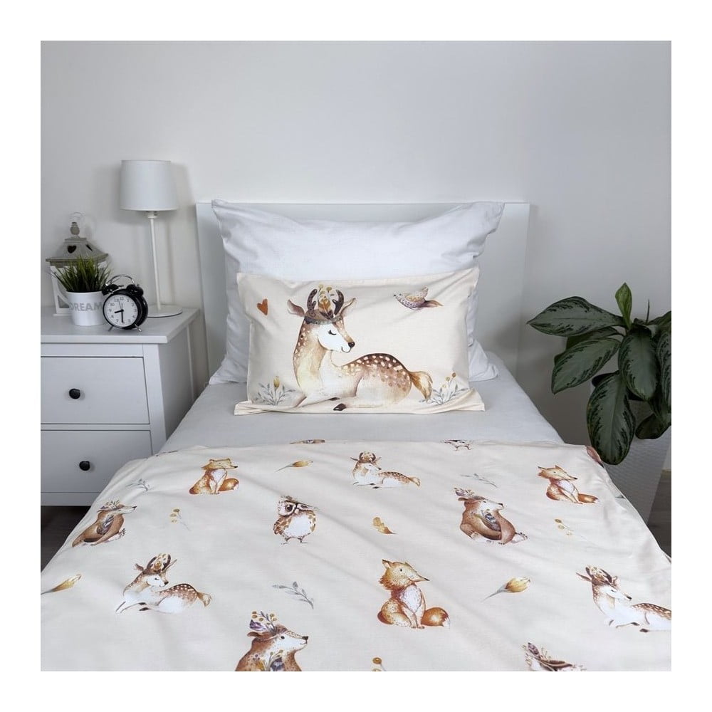 Beżowa bawełniana pościel dziecięca do łóżeczka 100x135 cm Animals "Woodland" – Jerry Fabrics (zdjęcie 4)