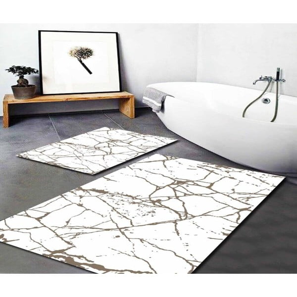 Białe/brązowe dywaniki łazienkowe zestaw 2 szt. 60x100 cm Cracks – Mila Home-image-1