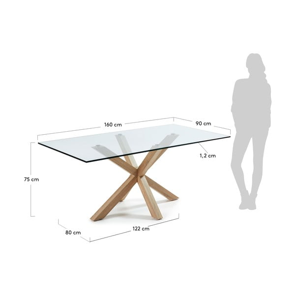Szklany stół do jadalni z naturalną konstrukcją Kave Home, 160 x 90 cm-image-4
