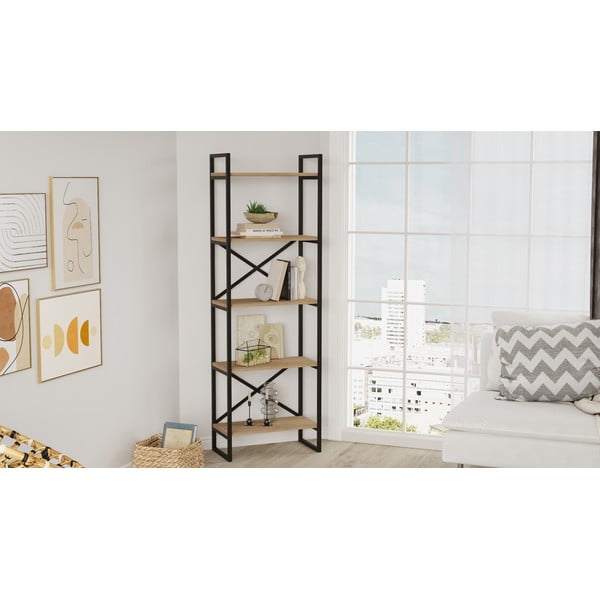 Czarno-naturalny regał w dekorze dębu 58x175 cm Dusan – Marckeric-image-1