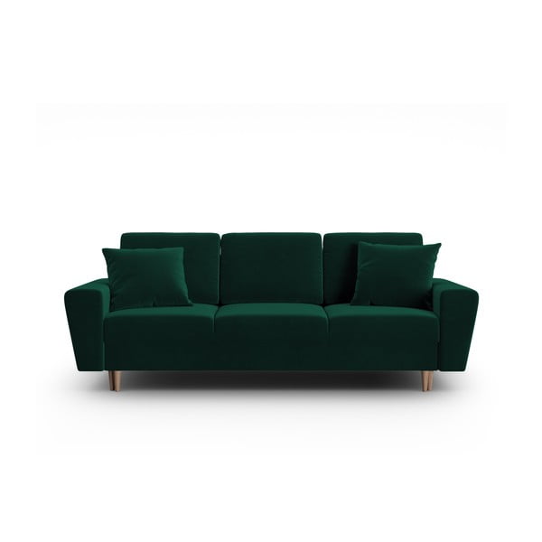 Zielona aksamitna rozkładana sofa ze schowkiem 235 cm Kyoto – Cosmopolitan Design