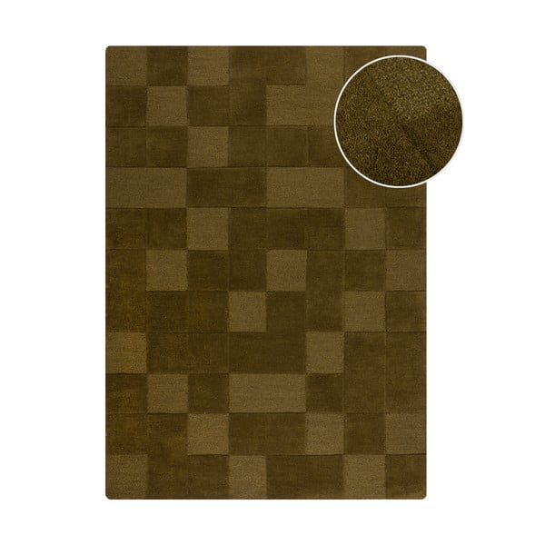 Wełniany dywan tkany ręcznie w kolorze khaki 120x170 cm Checkerboard – Flair Rugs