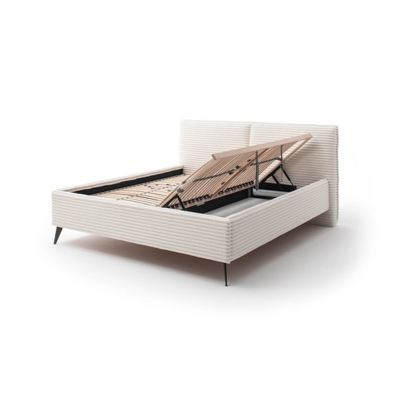 Beżowe tapicerowane łóżko dwuosobowe ze schowkiem ze stelażem 160x200 cm Matera – Meise Möbel-image-2