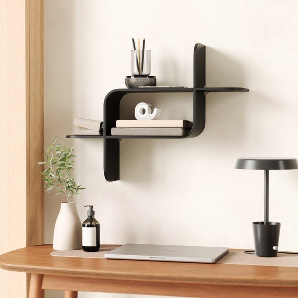 Czarna wielopoziomowa półka z litego drewna kauczukowego 62 cm Montage – Umbra-image-4