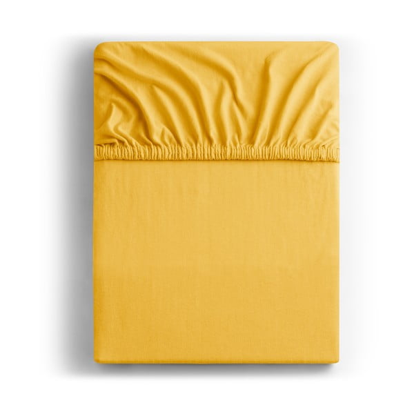 Żółte prześcieradło DecoKing Amber Collection, 120-140x200 cm