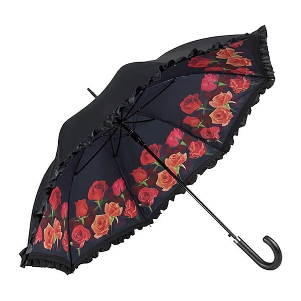 Czarny parasol z podwójną warstwą Von Lilienfeld Bouquet of Roses Double Layer, ø 100 cm