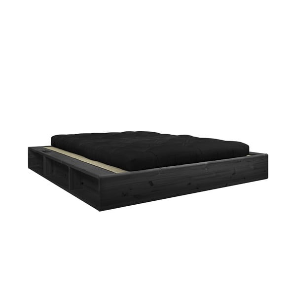 Czarne łóżko dwuosobowe z litego drewna z czarnym futonem Double Latex i tatami Karup Design Ziggy, 140x200 cm