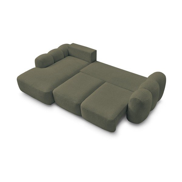 Zielony rozkładany/ze schowkiem narożnik z materiału bouclé (lewostronny/z szezlongiem) Montaigne – Bobochic Paris-image-3