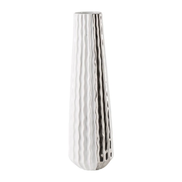 Biało-srebrny wazon ceramiczny Mauro Ferretti Frise, 14x46 cm