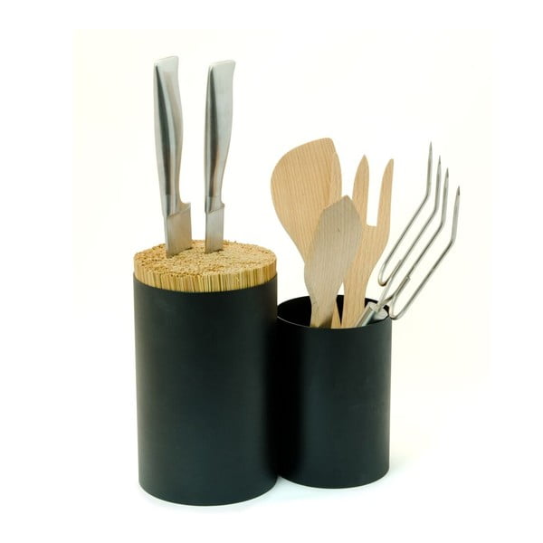 Czarny pojemnik na noże i przybory kuchenne z bambusu Wireworks Knife&Spoon