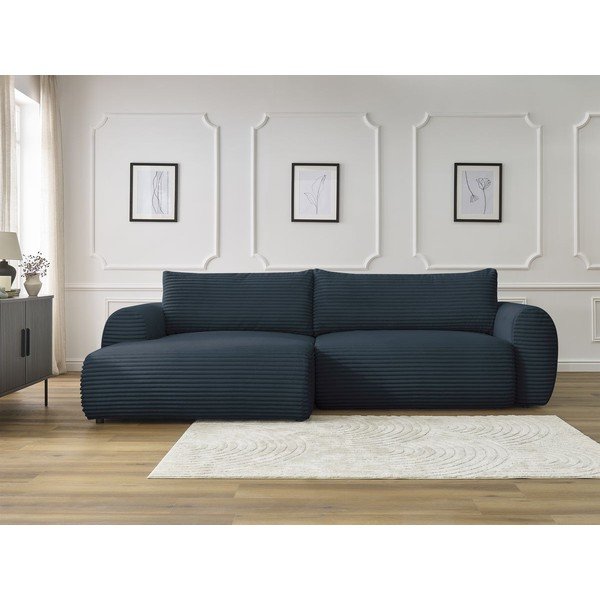 Ciemnoniebieski sztruksowy rozkładany narożnik (lewostronny) Lucien – Bobochic Paris-image-1