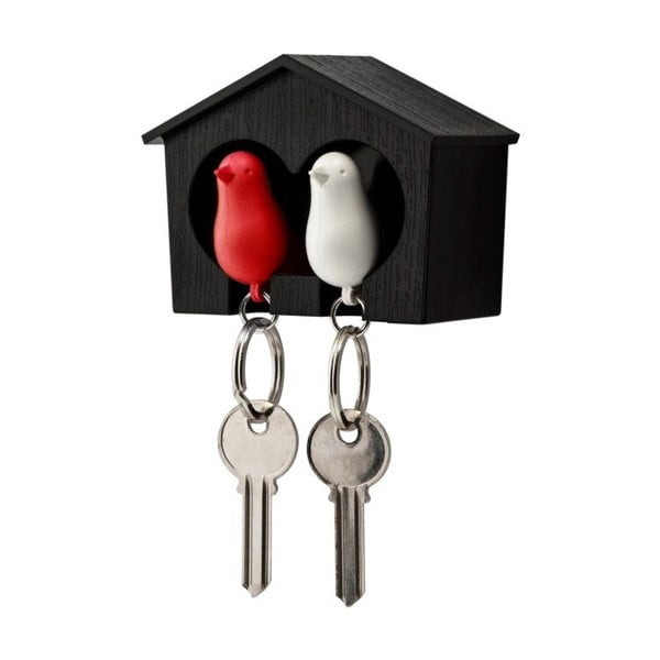 Brązowy
  wieszak na klucze z białym i czerwonym breloczkiem Qualy Duo Sparrow