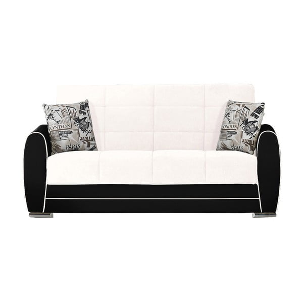 Kremowo-czarna dwuosobowa sofa rozkładana ze schowkiem Esidra Rest