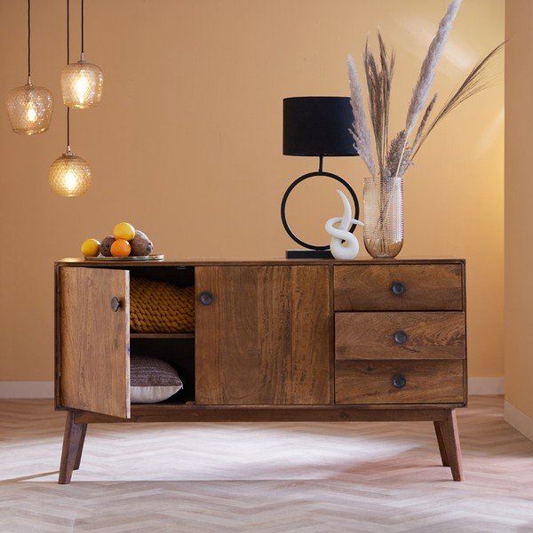 Brązowa niska komoda z litego drewna 152x80 cm Espita – Light & Living-image-1