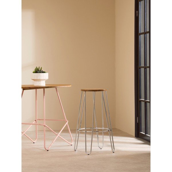 Hoker z litego drewna wiązu w kolorze srebra/w naturalnym kolorze (wysokość siedziska 75 cm) District – Premier Housewares-image-1